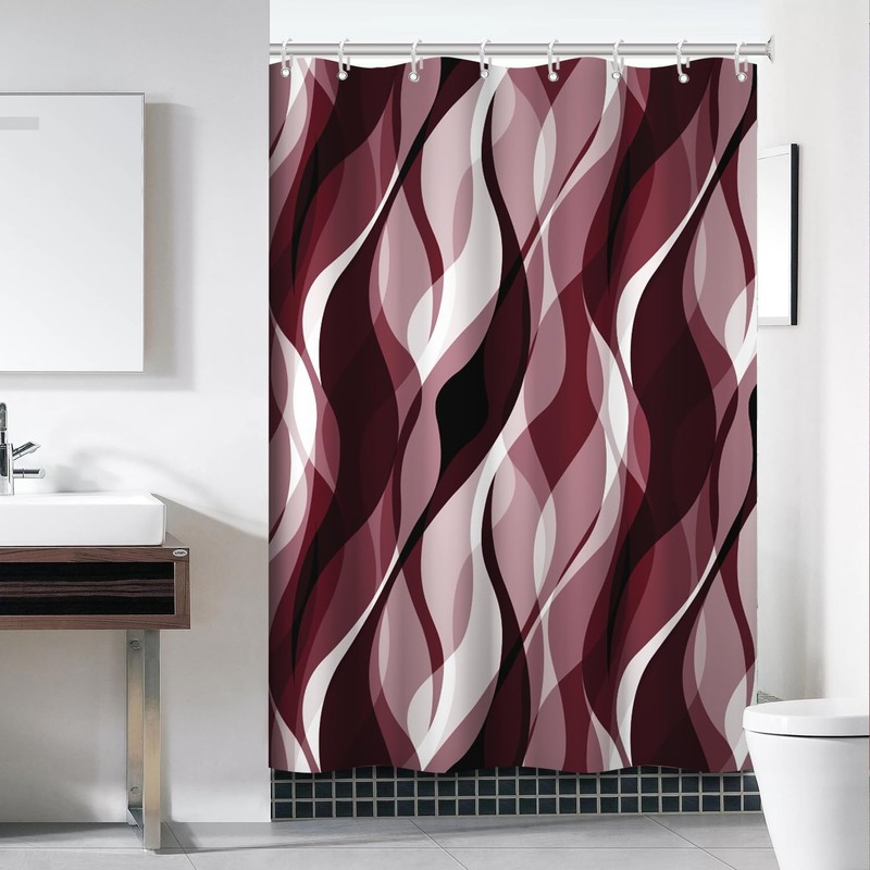 Ruelvth Burgundy Shower Curtain, Modern Abstract Ombre Burgundy Striped Shower