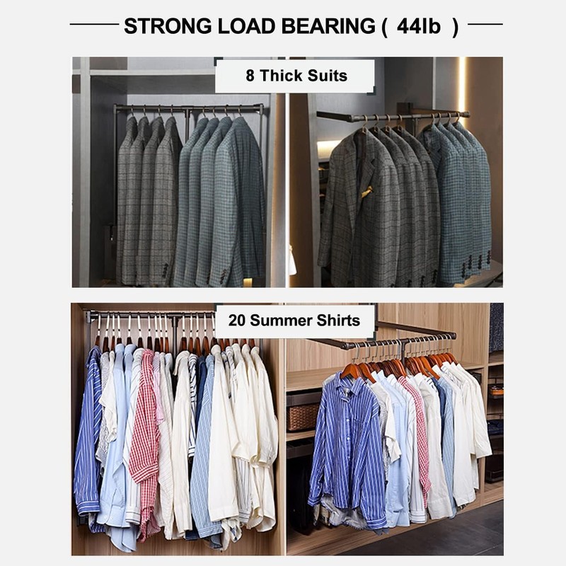 Pull Down Closet Rod for Hanging Clothes, Retractable Wardrobe Hanger