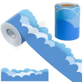 32Ft Blue Cloud Bulletin Border Paper, Cloud-Shaped Border for Bulletin Board Boarder Decoration, a Roll of Blue Border for Bulletin Board, Novel Space Bulletin Board Border for Home and Classroom
