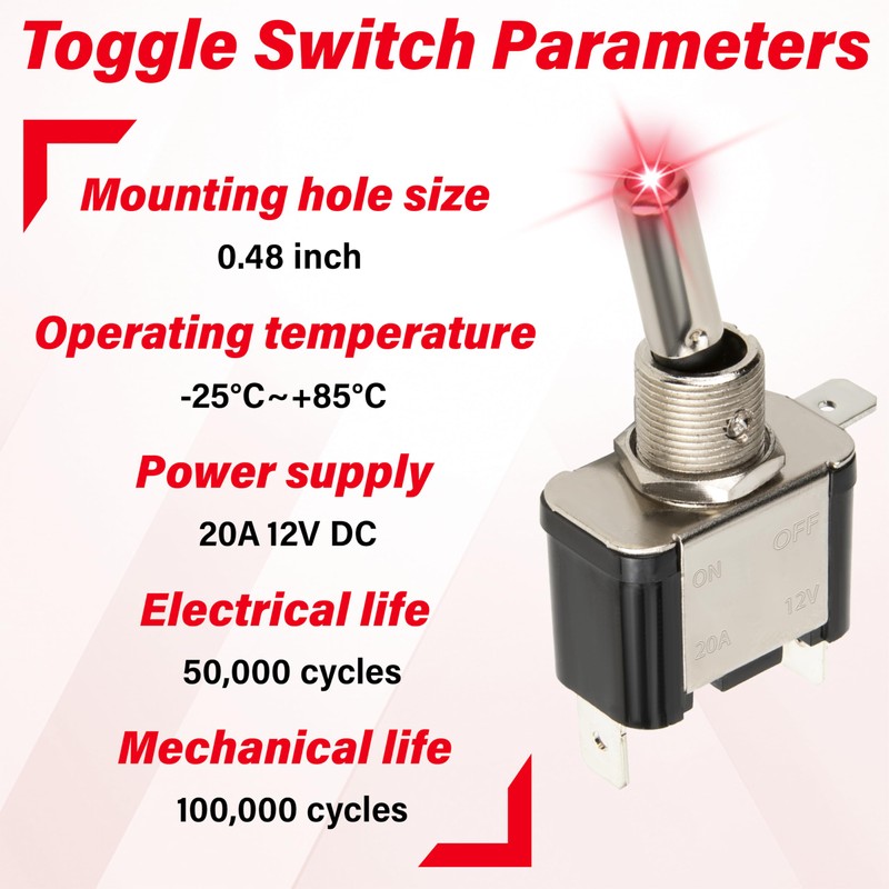3 PCS LED Lighted Rocker Toggle Switch, 12V SPST 3