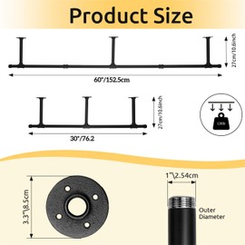 Oroonoko Industrial Pipe Clothes Rack, Heavy Duty 60inch Iron Garment Rack Ceiling Mounted,Rustic Saving Space Clothes Bar Multi-Purpose Hanging Rod for Bedroom,Closet,Laundry Room and Plants hanging