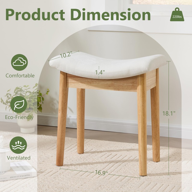 Royal Windsor Vanity Stool with Saddle Cushion, 18 Inch Makeup