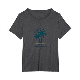 Office Under The Palms: Tropical Remote Work Logo T-Shirt, Women's Plus, Dark Heather Grey