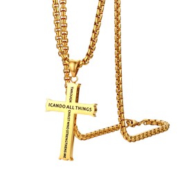 OIDEA Herren Bibel Kreuz Halskette: Gold Philippians 4:15 Bibel GebetKreuzanhänger mit Venezianischer Kette aus Edelstahl Weizenkette mit Kreuz Anhänger Geschenk für Männer Sohn Vater