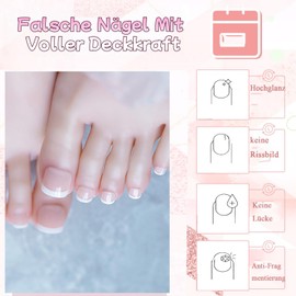 Virellay Pack of 240 False Toenails Kit, French Short Toenails for Sticking, White Pink French Toenail Tips, Full Cover Acrylic Toenail Tips for Manicure DIY, Fake Nails for Women