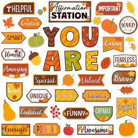 Weekgrat 45 Pcs Autumn Affirmation Station Bulletin Board Set Motivational Posters Classroom Mirror Growth Mindset Decor Positive Affirmations Accents Cutouts for School Office Home Teacher Wall