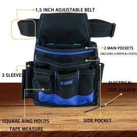 KUNN Mini Electrician Tool Pouch - Pro Maintenance Tool Pouch Belt with 13 Pockets and Loops for Tool Organization,Storage,Blue
