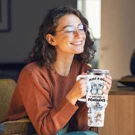 NIAXAUYT Penguin Gifts for Girls/Women, 40oz Penguin Tumbler with Lid and Straw, Birthday Gifts for Penguins Lovers Stuff, Just a Girl Who Loves Penguins Themed Gifts Cup