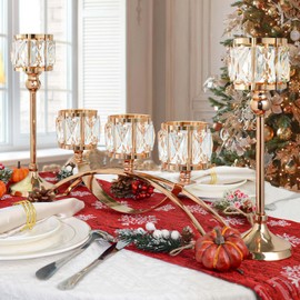 Crystal Bowl Tealight Candelabra Votive Candle Stand/Candleholder Sets,Wedding Centerpieces Candlestick Holders for Tables Crystal Candle Holder/Centerpiece Table Decorations (Set of 3 Gold)