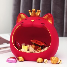 Serving Boxes Cute Decorative Tiger Appearance Resin Material Ornament Tiger Storage Box for Dining TableRed