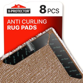 X-Protector Rug Grippers 8 pcs - New Anti Curling Rug Gripper - Ideal Rug Pad to Keep Your Rug in Place - Carpet Gripper with Renewable Gripper Tape - Reusable Rug Tape. Original Brand.
