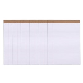 Mintra Office Recycled Writing Pads 6pk (White, Narrow Ruled (8.5in x 11in)) - 50 Sheets per Notepad, Micro perforated, Legal Pad, Notebook Paper for School, College, Office, Business