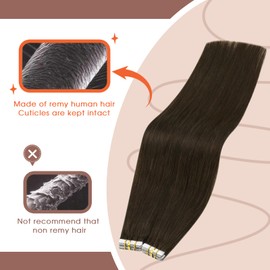 Sunny Hair Tape in Hair Extensions Human Hair Invisible Tape in Hair Extensions 10Pcs Tape in Extensions Real Human Hair Straight Hair Extensions for Women 16 inch Dark Brown Color