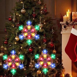 [Timer] Christmas Window Decorations, 3 PCS Snowflake Christmas Window Lights with Suction Cup, Battery Operated Snowflake Lights Xmas Decorations Indoor Outdoor Fireplace Home Party Decor-Multicolor