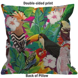 HGOD DESIGNS Parrot Cushion Cover Tropical Bird Toucan Leaves and Hibiscus Flowers Home Decor Men Women Living Room Bedroom Sofa Chair 45x45cm
