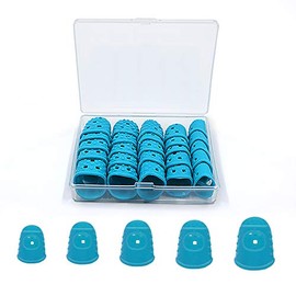 5 Sizes Guitar Fingertip Protector With Compact Box, Premium Silicone Guitar Finger Guards, Non-Slip Breathable Fingertip Protection Covers Caps for Guitar, Sewing, String Instruments (Blue)