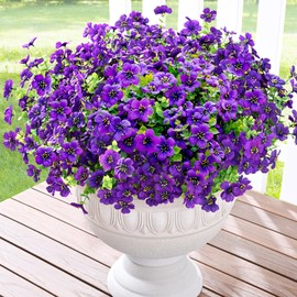 Artificial Flowers for Outdoors, 12 Bundles Faux Plants Outdoor, UV Resistant Artificial Plants Outdoor, Silk Outdoor Fake Artificial Flowers for Outside Home Decor Planter Porch Decoration, Purple