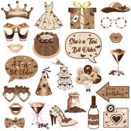 kreat4joy Espresso Martini Birthday Decorations, 24pcs A Tiny Bit Older Birthday Decoration Photo Booth Props for Woman Girl Espresso Martini Cocktail Weenies and Tinies Birthday Party Decoration