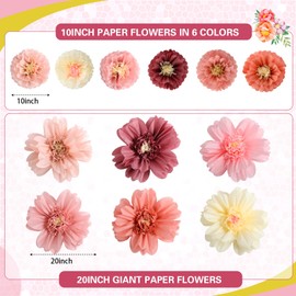 TaoBary 36 Pcs Large Colorful Tissue Paper Flowers 20" Giant Fiesta Paper Pom Poms Classroom Wall Decor Birthday Wedding Engagement Backdrop Centerpiece Tea Party Supplies (Rose Gold,Blush Pink)