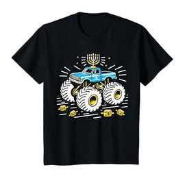 Kids Monster Truck Menorah Dreidel Toddler Boys Hanukkah PJs T-Shirt