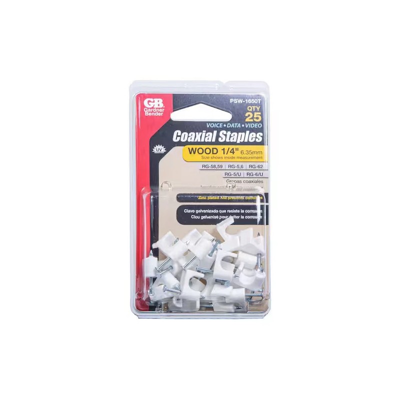 Gardner Bender 1/4 In. White Polyethylene Coaxial Staples (25-Pack)