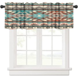 LOMADIA Aztec Valance Curtain for Kitchen, Window Treatment Southwestern Native Tribal Ethnic Western Boho Geometric Patterm Rod Pocket Drapes for Kids Room Living Room Bedroom Decor 54x18inch