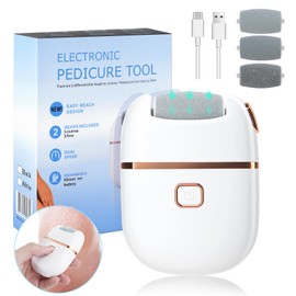Electric Foot File Electric Foot Callus Remover, Callus Remover for Feet, Pedicure Tools for Feet Rechargeable Waterproof, 2 Speeds, 3 Grinding Head Replacement Set - White