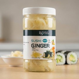 RSD Premium Pickled Sushi Ginger - Japanese White Ginger, Vegan, Gluten-Free, No MSG - Organic Sliced Ginger for Sushi, Sliced Gari, Sushi Ingredients, Pickled GInger in a Jar - 12oz