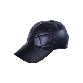 Mumcu's Leather Baseball Cap Adjustable with Diamond Design (Black)