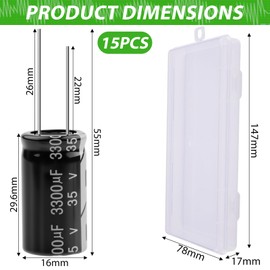 LongZYU Pack of 15 Capacitors 3300µf 35V Electrolytic Capacitors Aluminium Electrolytic Capacitors Elkos Capacitor 105°C Capacitors 3300µf with Storage Box 16 x 30 mm