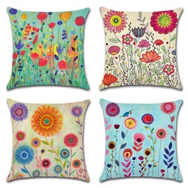 Artscope Waterproof Cushion Covers, Pack of 4, Floral Pattern Cushion Cover, Breathable Cushion Case for Outdoor, Balcony, Patio, Garden, Farmhouse Decor, 50 x 50 cm