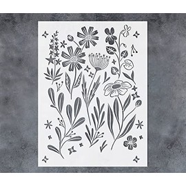 GSS Designs Wildflower Stencil for Painting on Wall Wood Canvas Furniture Reusable Art Flower Stencil for Craft Floral Stencils for Painting 16x21 Inch