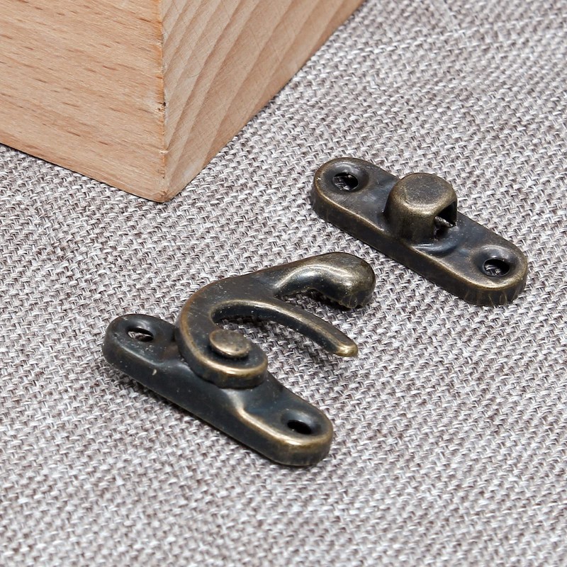 Kyuionty Antique Bronze Right Latch Hook Hasp, Small Box Hinges