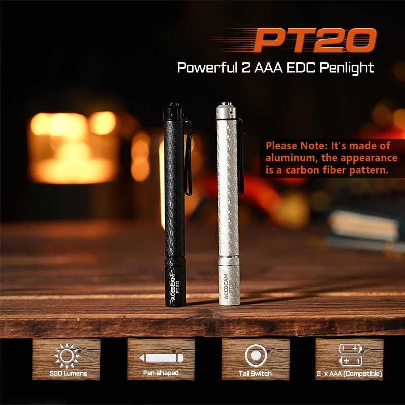 ACEBEAM PT20 2 AAA EDC Flashlight Rechargeable, 500 High Lumens