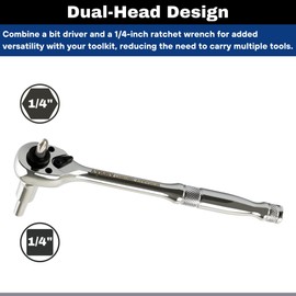 VÄRMA 1/4-Inch Drive Dual-Head Ratchet Handle | 72-Tooth Reversible Wrench & Bit Driver | 5° Swing Arc, High-Torque Design for Tight Spaces, CR-V Steel for Automotive & DIY Repairs