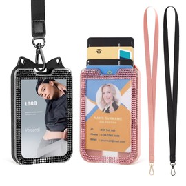 2 Pack Lanyards for ID Badge Holder Bling Sparkly Cute ID Card Holder with Lanyards for Women (Pink and Black)