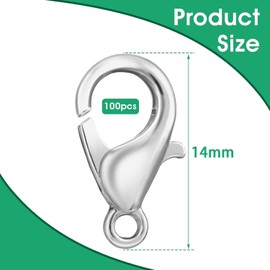 QZKJQDD 100 PCS Lobster Clasp, Silver Lobster Claw Clasps Lobster Clasp, Necklace Clasp, for Jewelry Making, DIY Necklace, Bracelet, Earring Accessories 14mm