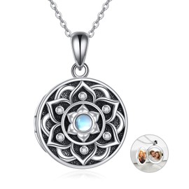 YAFEINI Lotus Necklace 925 Sterling Silver Moonstone Pendant Necklace Yoga Lotus Jewellery for Women, Metal, Moonstone