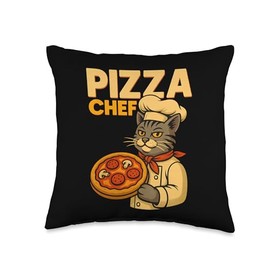 Pizza Cat Chef Graphic Funny Food Design Throw Pillow