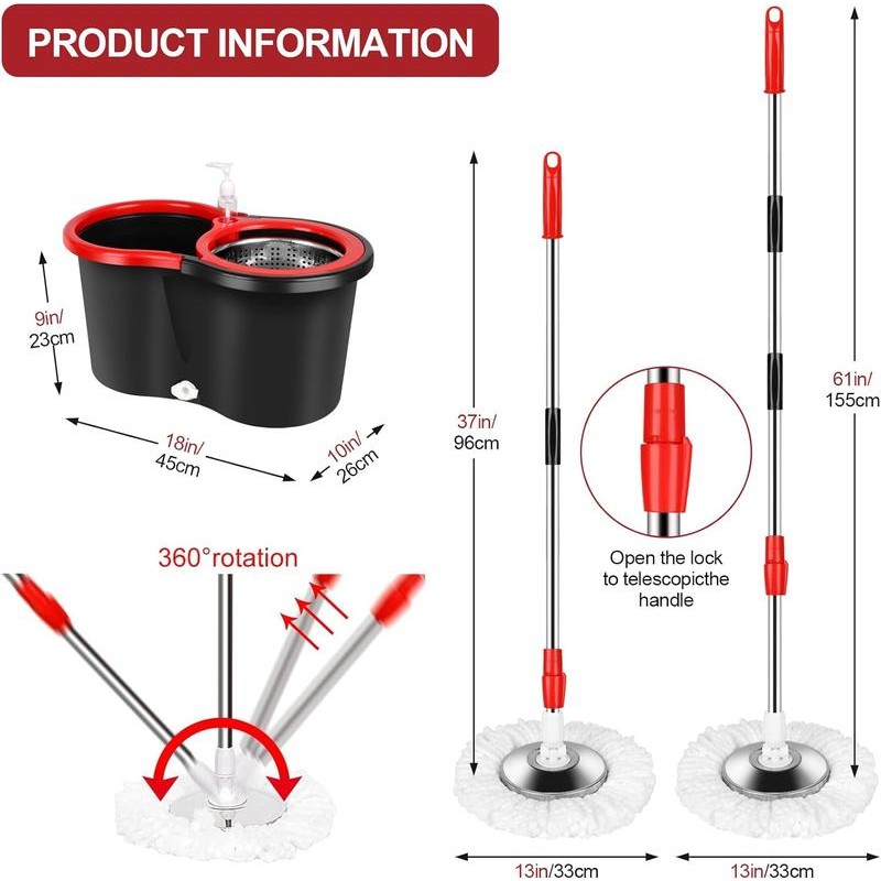 Colorful 360° Spin Mop and Bucket Set with 3 Microfiber