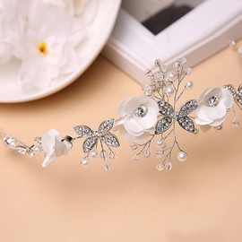 SJBAUTYO Princess White Flower Headpiece Beads Hair Dress Crystal Bridal Wedding Hair Accessories Communion for Girls, Flower Bridal Hair Accessories for Women and Girls (White), Rhinestone Metal
