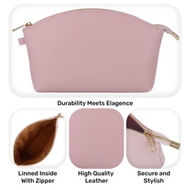 HIFA Leather Makeup Bag, Travel Makeup Bag -Perfect Size, Top Zipper Closure, Lined Inside- Makeup Case, Makeup Organizer Bag