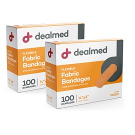 Dealmed Dealmed Fabric Flexible Adhesive Bandages ?C 100 Count (2 Pack) Bandages with Non-Stick Pad, Latex Free, Wound Care for First Aid Kit, 3" x 3/4"