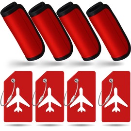 Sanwuta 8 Pcs Luggage Handle Wrap for Suitcase and Silicone Luggage Tags Neon Suitcases Luggage Identifier Quickly Luggage Suitcase Bags Airport Travel Accessories for Luggage Suitcase(Red)