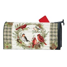 Studio M The Original Magnetic Mailbox Cover, Decorative MailWrap Fits Standard Size 6.5 x 19 Inch Mailbox, Weather Resistant Vinyl, Winter Bird Wreath
