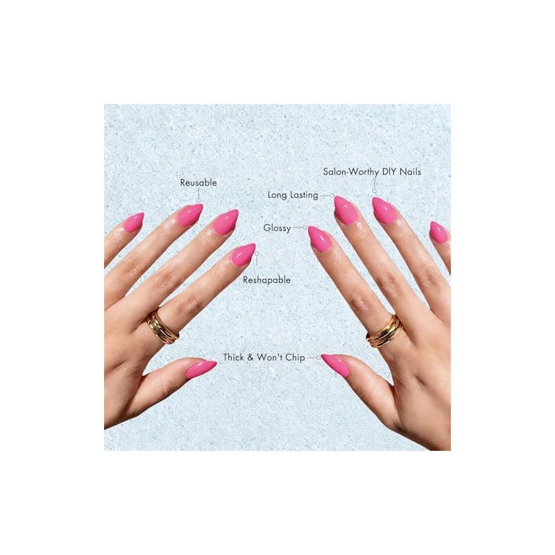Uñas postizas cortas almendra, uñas postizas rosa intenso, uñas acrílicas