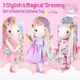 Toylink Unicorn Toys for Girls Age 4-6 Ballerina Doll, Princess Stuffed Animals with Plush Bag & 3 Set Clothes, Christmas Birthday Gifts for 3 4 5 6 7 8 Year Old Girls Toddler Toys Stocking Stuffers