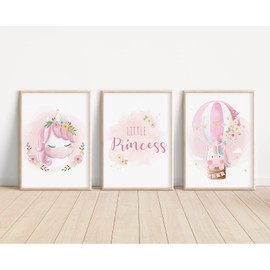 MeinBaby123® Unicorn Pictures Children's Room | Set of 3 DIN A4 | Unicorn Decoration | Children's Room Poster Set | Unicorn Gifts for Girls | Children's Room Decoration Girls | Baby Gift (Unicorn V5)