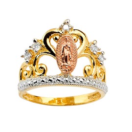 Savlano 18K Gold Plated Yellow & Rose Color Lady of Guadalupe Virgin Mary with Round Cut Cubic Zirconia Women Religious Crown Ring (6)