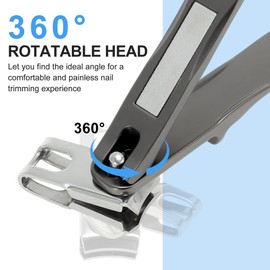 VOCOSTE 360° Rotating Wide Jaw Nail Clippers for Seniors, Toe Nail Clippers for Thick Nails Effortless Cutting, Long Handle Fingernaill Clippers, Black